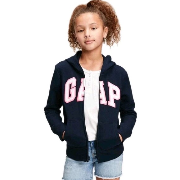 Gap Kids Sweatshirt Full Zip Hooded With Pockets Pink And Navy Size XL (12) Girl - Picture 1 of 5